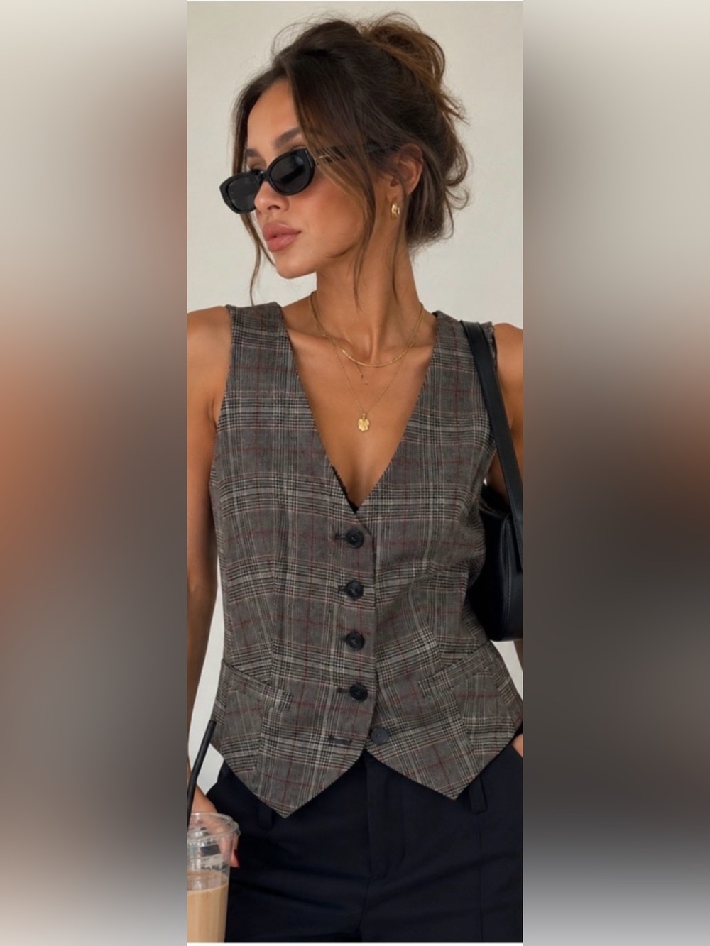 Express Editor Plaid Vest in Gray, Brown and Red SIZE SMALL